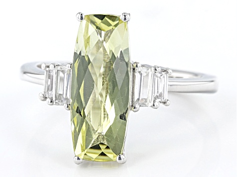 Pre-Owned Yellow Lemon Quartz With White Zircon Rhodium Over Sterling Silver Ring 3.33ctw