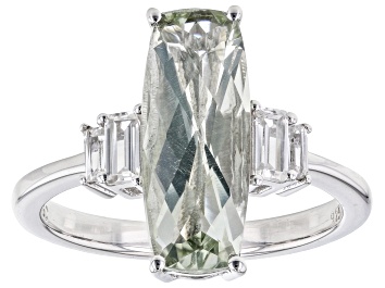 Picture of Pre-Owned Green Prasiolite With White Zircon Rhodium Over Sterling Silver Ring 3.33ctw
