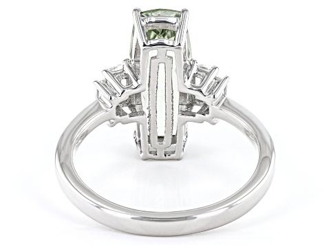 Pre-Owned Green Prasiolite With White Zircon Rhodium Over Sterling Silver Ring 3.33ctw