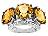 Pre-Owned Yellow Brazilian Citrine Rhodium Over Sterling Silver 3-Stone Ring 18.00ctw