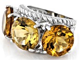Pre-Owned Yellow Brazilian Citrine Rhodium Over Sterling Silver 3-Stone Ring 18.00ctw