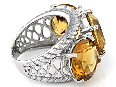 Pre-Owned Yellow Brazilian Citrine Rhodium Over Sterling Silver 3-Stone Ring 18.00ctw