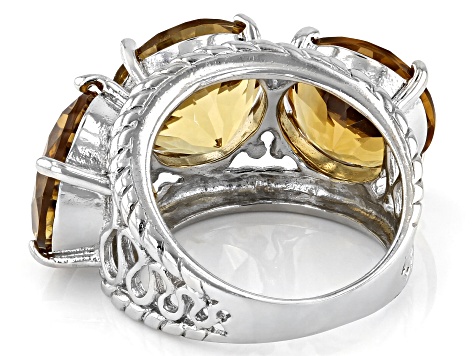 Pre-Owned Yellow Brazilian Citrine Rhodium Over Sterling Silver 3-Stone Ring 18.00ctw