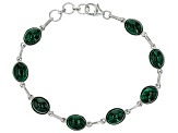 Pre-Owned Green Malachite Rhodium Over Sterling Silver Bracelet