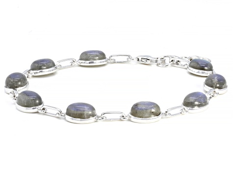 Pre-Owned Gray Labradorite Rhodium Over Sterling Silver Bracelet