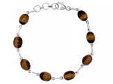 Pre-Owned Brown Tigers Eye Rhodium Over Sterling Silver Bracelet