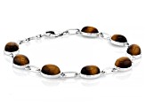 Pre-Owned Brown Tigers Eye Rhodium Over Sterling Silver Bracelet