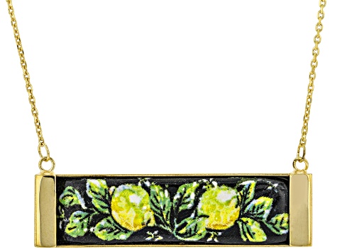 Pre-Owned 18k Yellow Gold Over Sterling Silver Ceramic Lemon Bar Adjustable Necklace