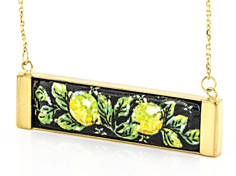 Pre-Owned 18k Yellow Gold Over Sterling Silver Ceramic Lemon Bar Adjustable Necklace