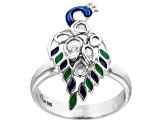 Pre-Owned Polki Diamond With Enamel Peacock Sterling Silver Ring
