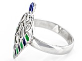 Pre-Owned Polki Diamond With Enamel Peacock Sterling Silver Ring