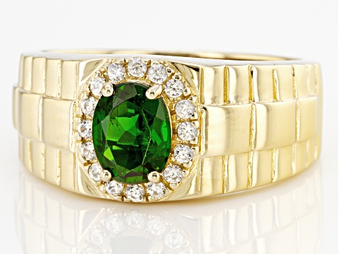Pre-Owned Green Chrome Diopside 18k Yellow Gold Over Silver Men's Ring 1.48ctw