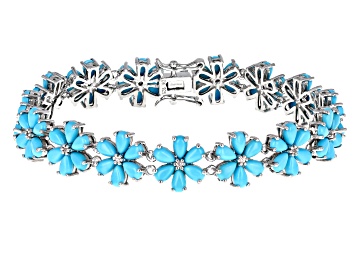 Picture of Pre-Owned Blue Sleeping Beauty Turquoise Rhodium Over Sterling Silver Bracelet