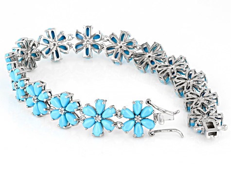 Pre-Owned Blue Sleeping Beauty Turquoise Rhodium Over Sterling Silver Bracelet