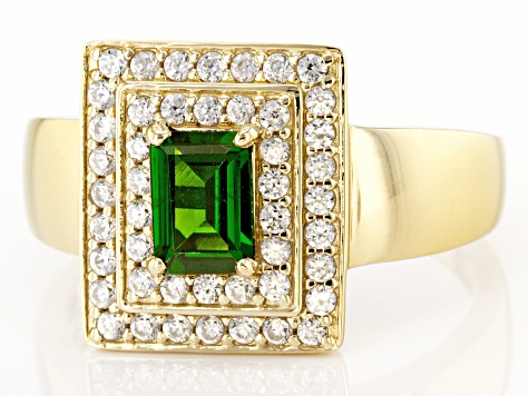 Pre-Owned Green Chrome Diopside 18k Yellow Gold Over Silver Men's Ring 1.65ctw
