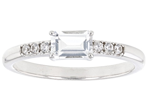 Pre-Owned White Topaz With White Zircon Rhodium Over Sterling Silver April Birthstone Ring .67ctw