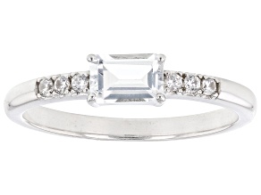 Pre-Owned White Topaz With White Zircon Rhodium Over Sterling Silver April Birthstone Ring .67ctw