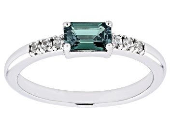 Picture of Pre-Owned Blue Lab Created Alexandrite & White Zircon Rhodium Over Sterling Silver June Birthstone R