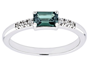 Pre-Owned Blue Lab Created Alexandrite & White Zircon Rhodium Over Sterling Silver June Birthstone R