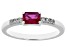 Pre-Owned Red Lab Created Ruby With White Zircon Rhodium Over Sterling Silver July Birthstone Ring .