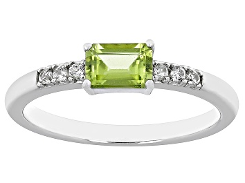 Picture of Pre-Owned Green Peridot  With White Zircon Rhodium Over Sterling Silver August Birthstone Ring .58ct