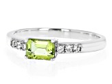 Pre-Owned Green Peridot  With White Zircon Rhodium Over Sterling Silver August Birthstone Ring .58ct