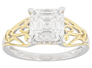 Picture of Pre-Owned Moissanite Platineve And 14k Yellow Gold Over Silver  Solitaire Ring 2.96ct D.E.W