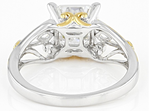Pre-Owned Moissanite Platineve And 14k Yellow Gold Over Silver  Solitaire Ring 2.96ct D.E.W