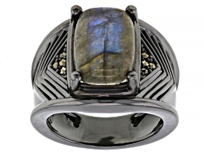 Pre-Owned Gray Labradorite With Marcasite Black Rhodium Over Brass Men's Ring