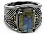 Pre-Owned Gray Labradorite With Marcasite Black Rhodium Over Brass Men's Ring