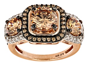 Pre-Owned Champagne And White Cubic Zirconia 18k Rose Gold Over Sterling Silver Ring 7.16ctw