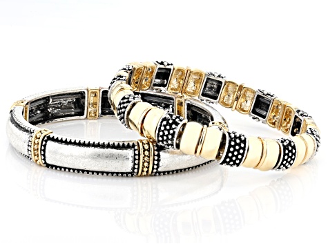 Pre-Owned Two-Tone Set of 2 Stretch Bracelets