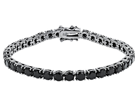 Pre-Owned Black Spinel, Black Rhodium Over Sterling Silver Tennis Bracelet 12.43ctw