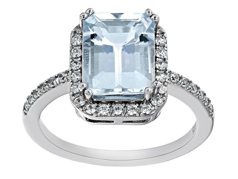 Pre-Owned Aquamarine Rhodium Over Sterling Silver Ring 2.97ctw