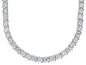 Pre-Owned White Cubic Zirconia Rhodium Over Sterling Silver Tennis Necklace 38.07ctw