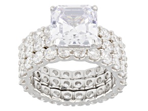 Pre-Owned White Cubic Zirconia Asscher Cut Platinum Over Sterling Silver Ring Set of 3 10.06ctw