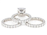 Pre-Owned White Cubic Zirconia Asscher Cut Platinum Over Sterling Silver Ring Set of 3 10.06ctw