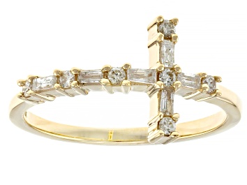 Picture of Pre-Owned White Diamond 10k Yellow Gold Cross Band Ring 0.25ctw