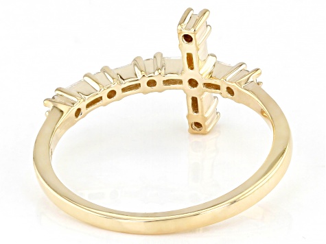 Cross 14k Yellow Gold Band Ring in White Diamond