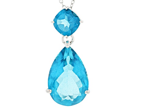 Pre-Owned Paraiba Blue Color Topaz Platinum Over Sterling Silver Pendant With Chain 18.11ctw