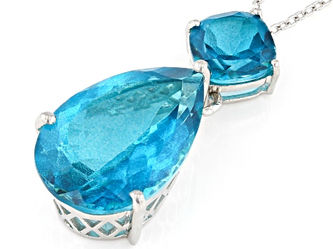 Pre-Owned Paraiba Blue Color Topaz Platinum Over Sterling Silver Pendant With Chain 18.11ctw
