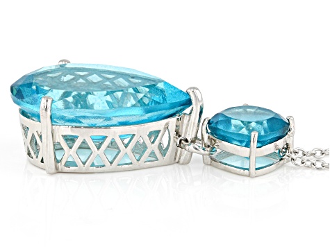 Pre-Owned Paraiba Blue Color Topaz Platinum Over Sterling Silver Pendant With Chain 18.11ctw