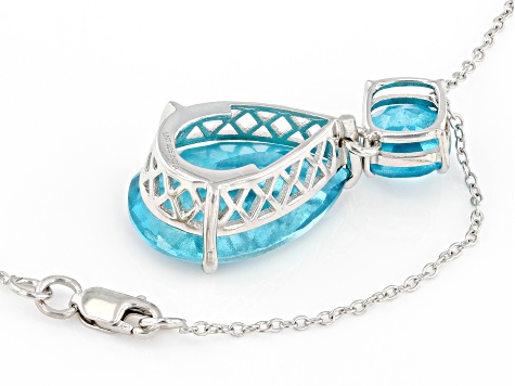 Pre-Owned Paraiba Blue Color Topaz Platinum Over Sterling Silver Pendant With Chain 18.11ctw