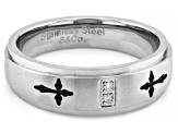 Pre-Owned White Diamond Accent Stainless Steel Mens Cross Ring