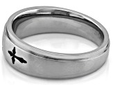 Pre-Owned White Diamond Accent Stainless Steel Mens Cross Ring