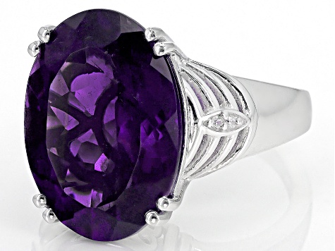 Pre-Owned Purple African Amethyst With White Zircon Rhodium Over Sterling Silver Ring 9.22ctw