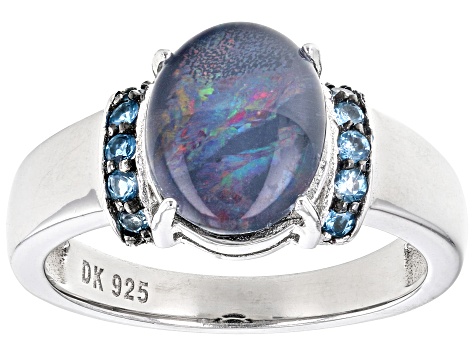 Pre-Owned Australian Opal Triplet Rhodium Over Sterling Silver Ring