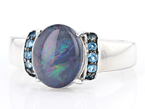 Pre-Owned Australian Opal Triplet Rhodium Over Sterling Silver Ring