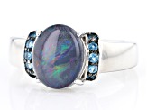 Pre-Owned Australian Opal Triplet Rhodium Over Sterling Silver Ring