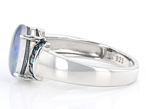 Pre-Owned Australian Opal Triplet Rhodium Over Sterling Silver Ring
